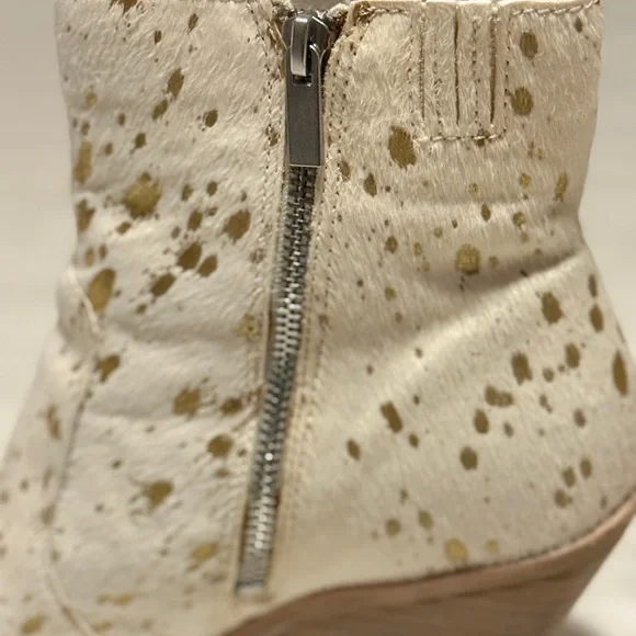 Dolce Vita White and Gold Speckled Calf Hair Ankle Boots - Picture 8 of 12